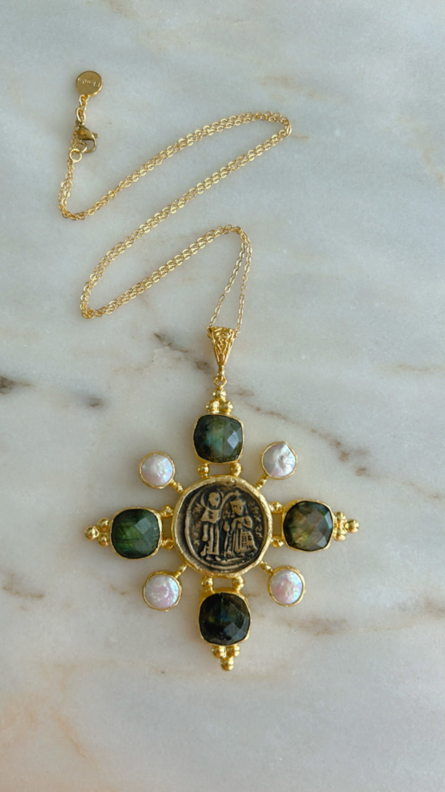 Byzantine Coin with Stones Pendant/Necklace