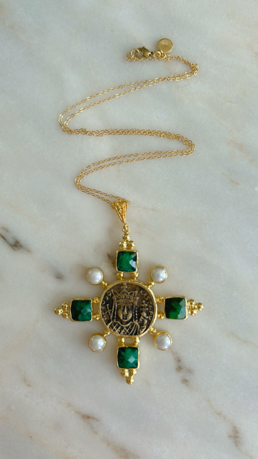 Byzantine Coin with Stones Pendant/Necklace