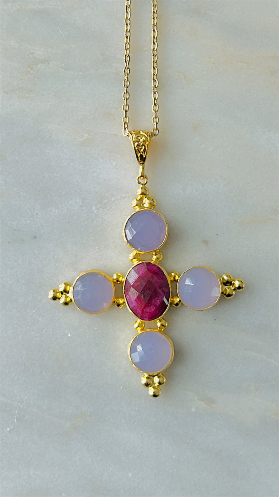 Stone Cross Necklace (Medium)