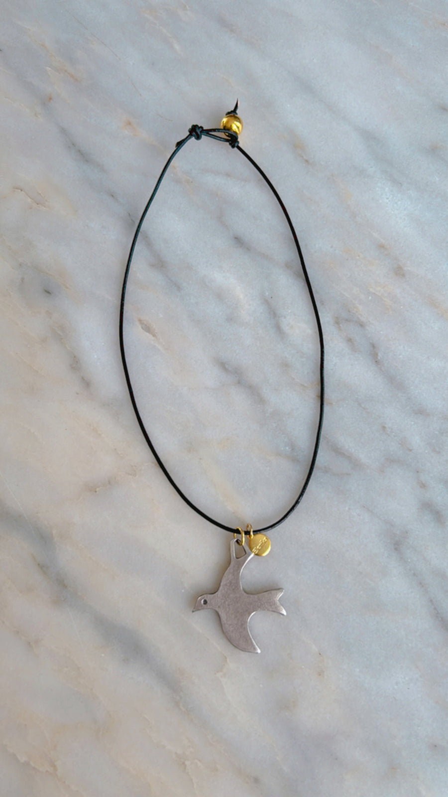 Flying Dove in Leather Necklace