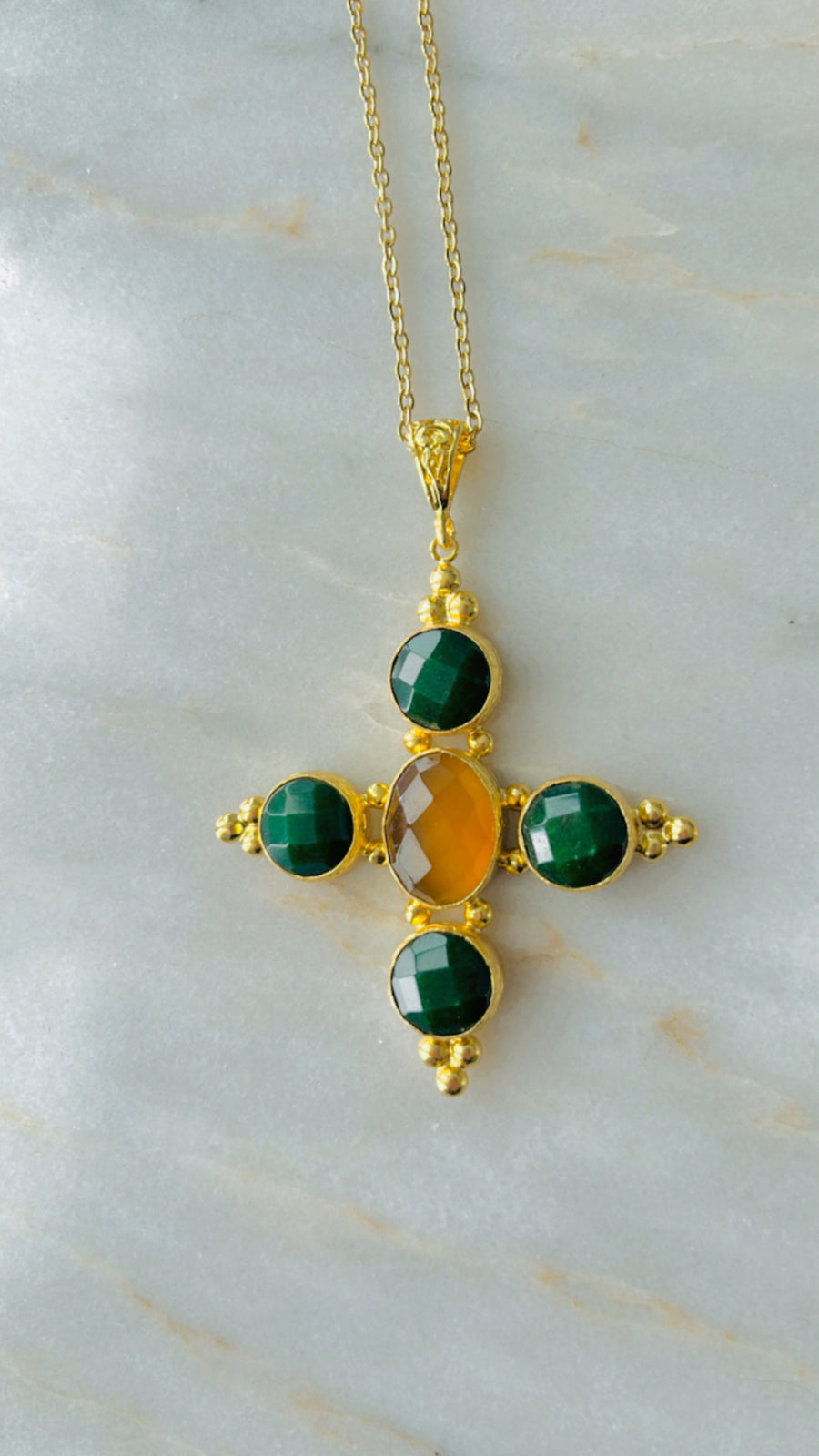 Stone Cross Necklace (Medium)