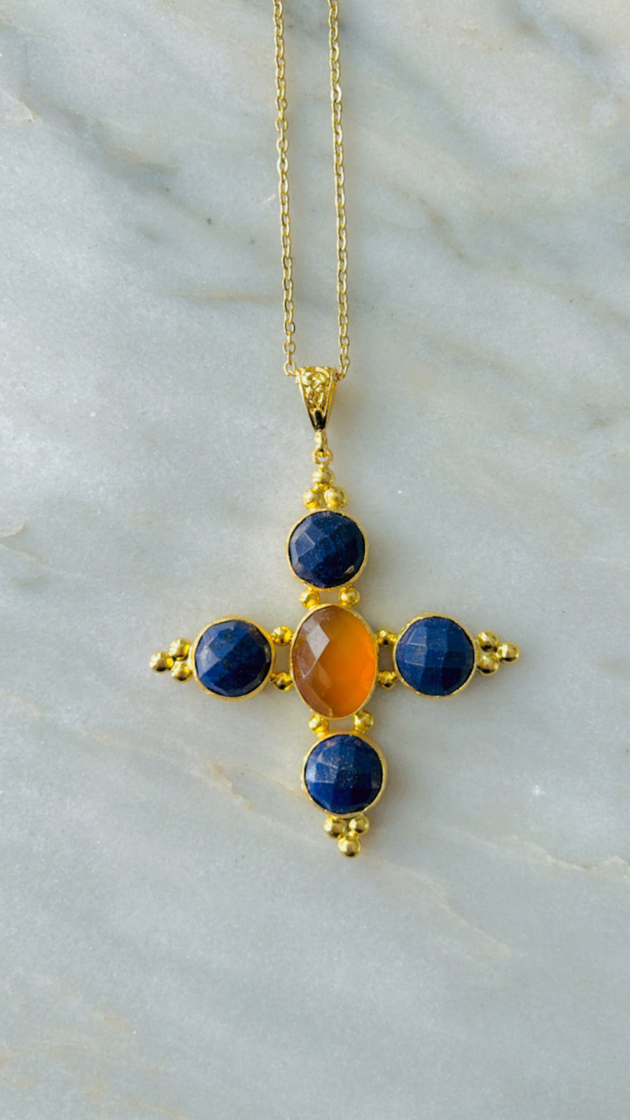 Stone Cross Necklace (Medium)