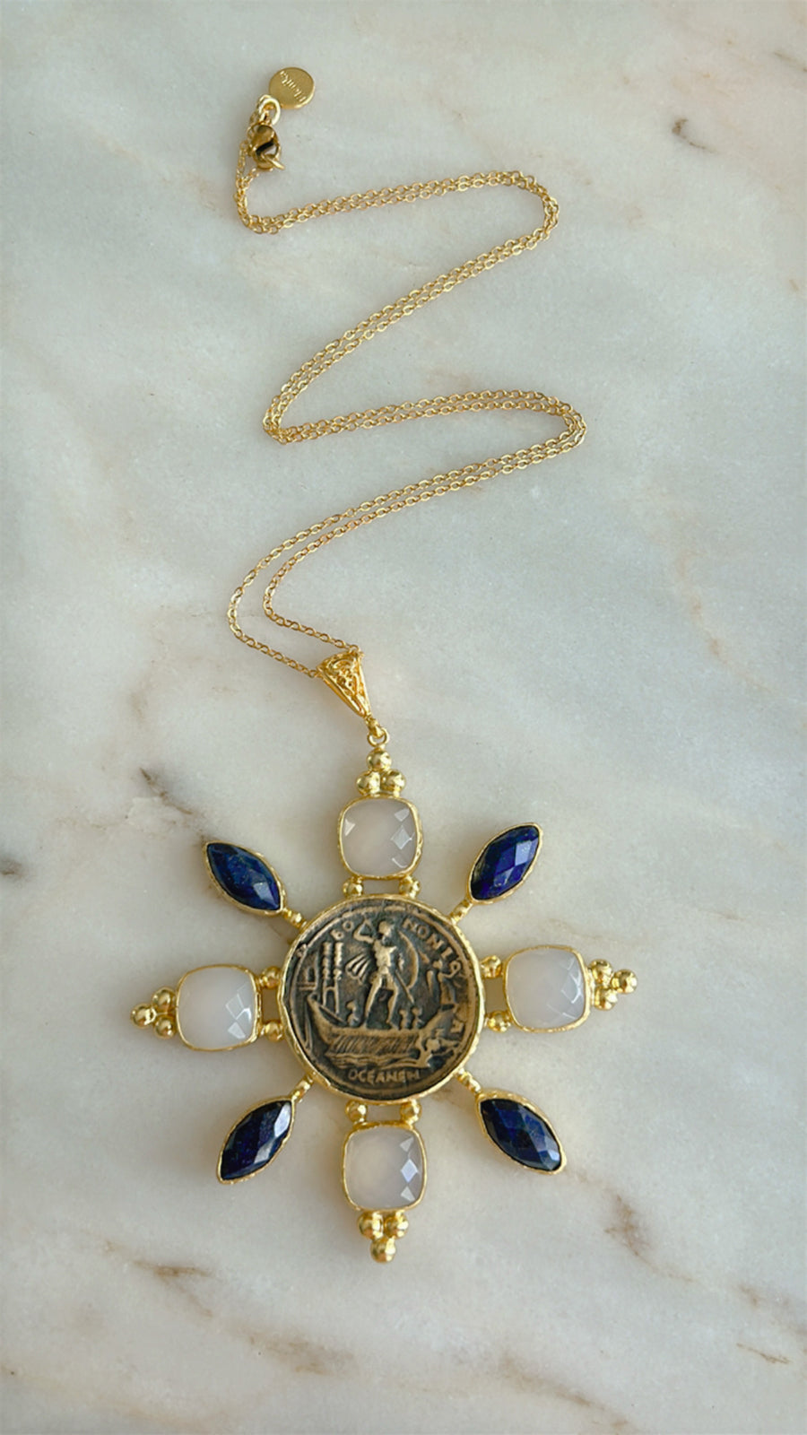 Byzantine Coin with Stones Pendant/Necklace