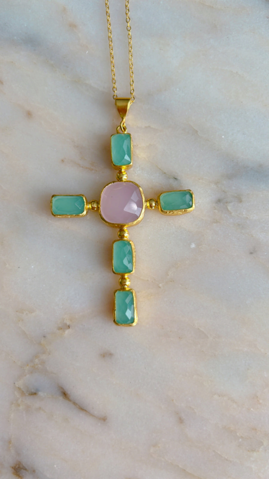 M/L Stone Cross Necklace