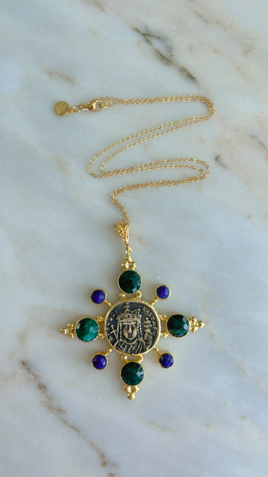 Byzantine Coin with Stones Pendant/Necklace