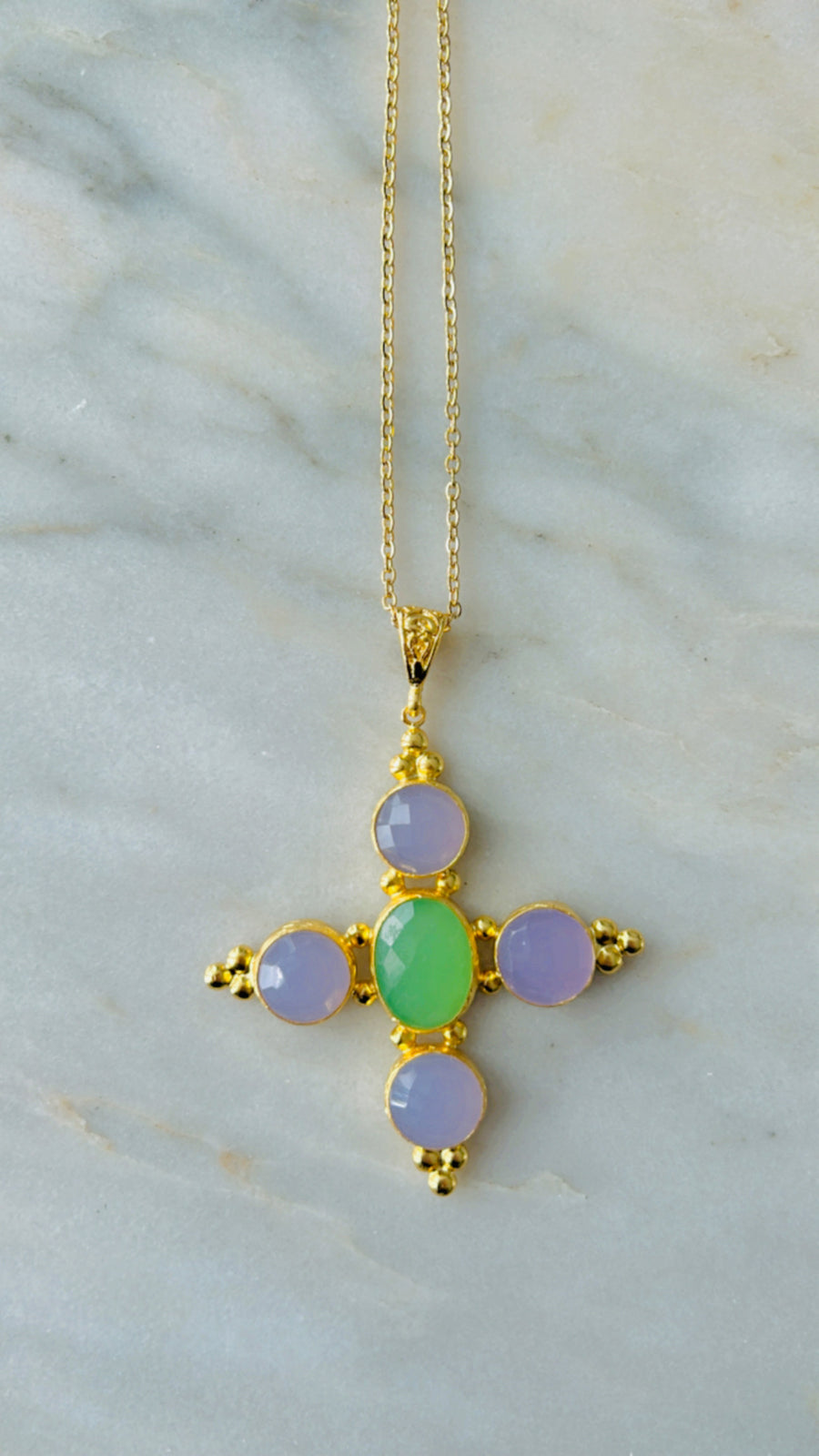 Stone Cross Necklace (Medium)