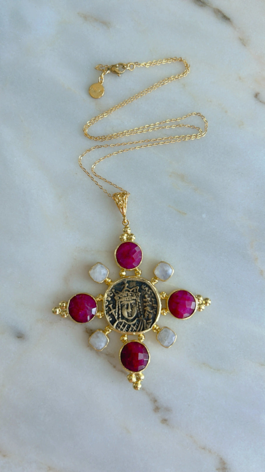 Byzantine Coin with Stones Pendant/Necklace