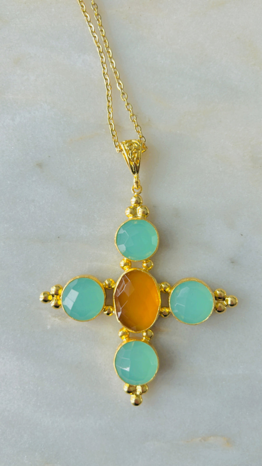 Stone Cross Necklace (Medium)