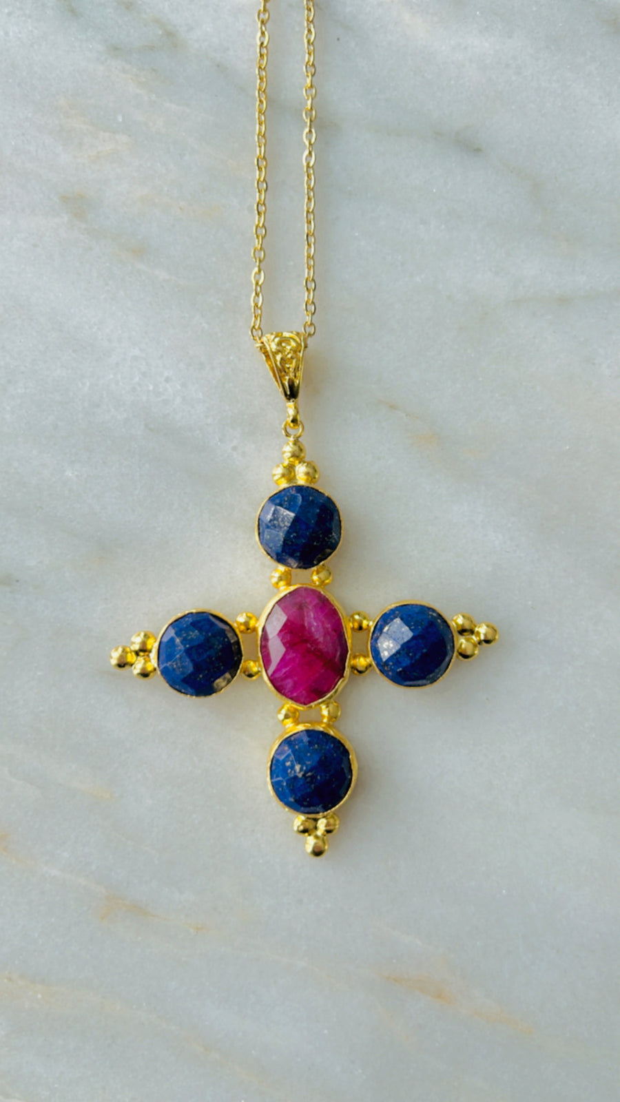 Stone Cross Necklace (Medium)