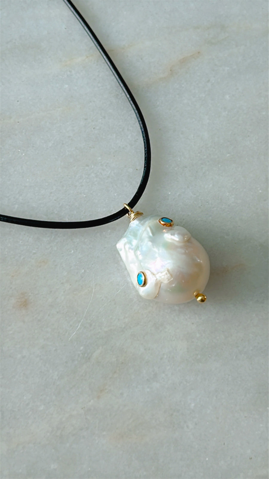 Baroque Pearl and Turquoise dots Necklace