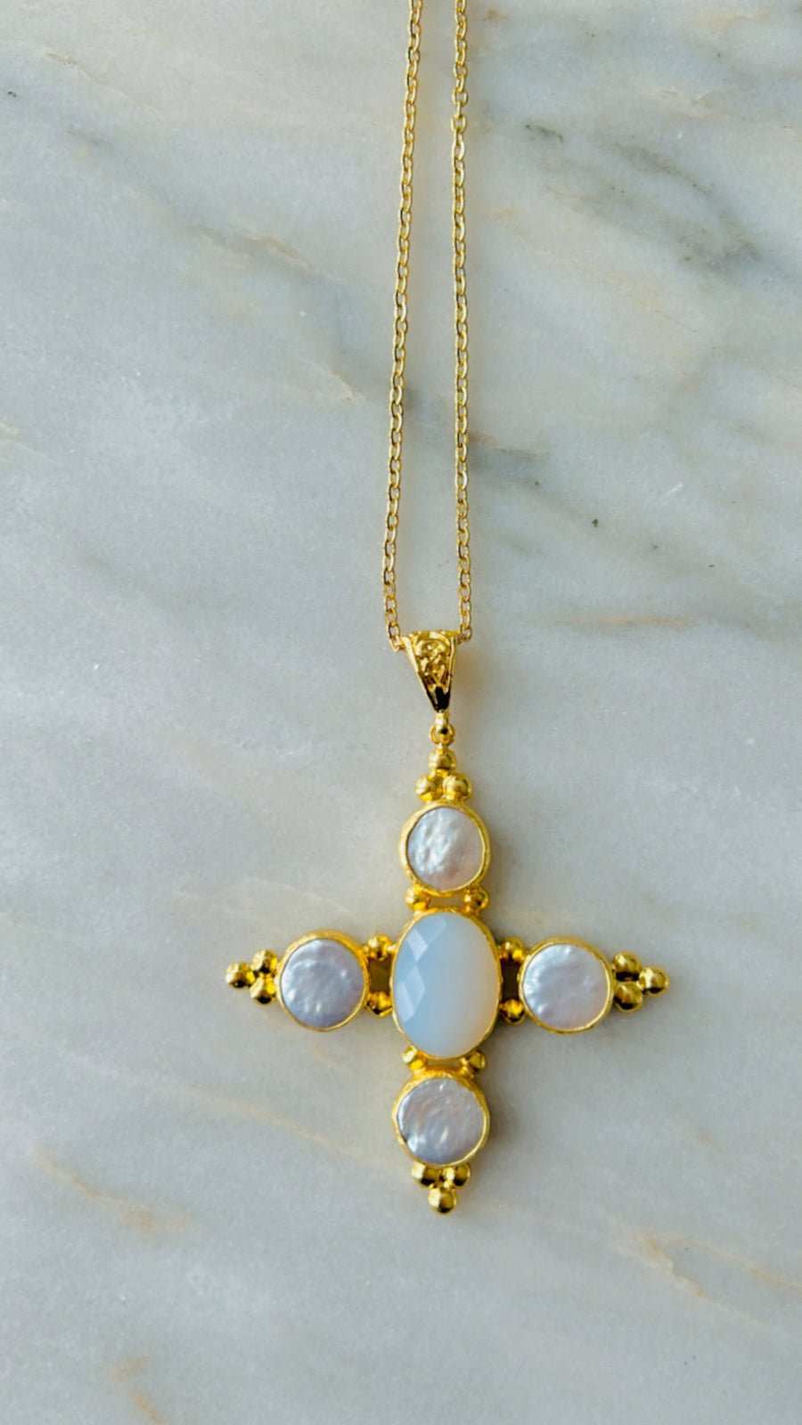 Stone Cross Necklace (Medium)
