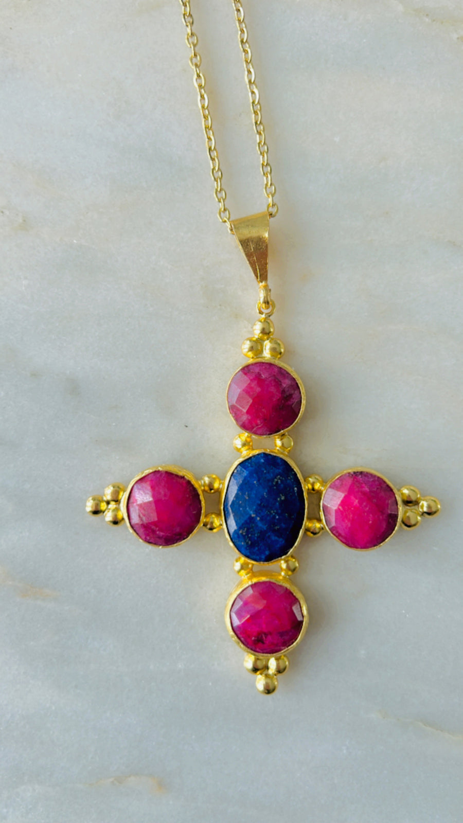 Stone Cross Necklace (Medium)