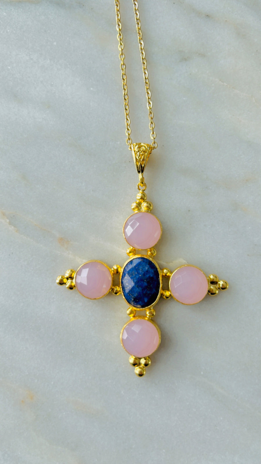 Stone Cross Necklace (Medium)