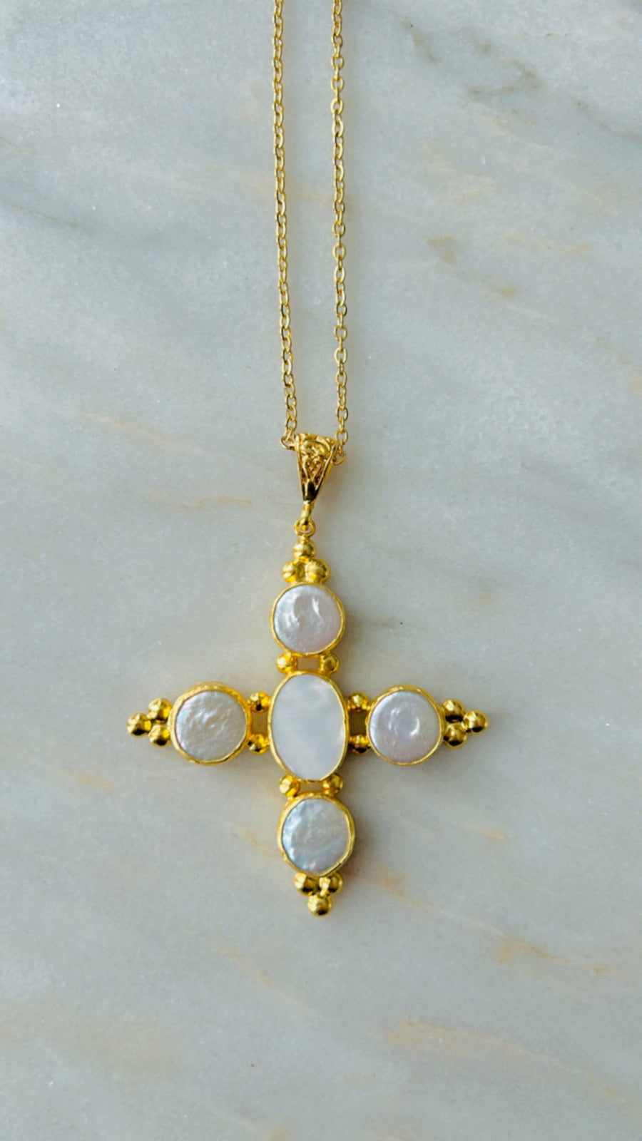 Stone Cross Necklace (Medium)