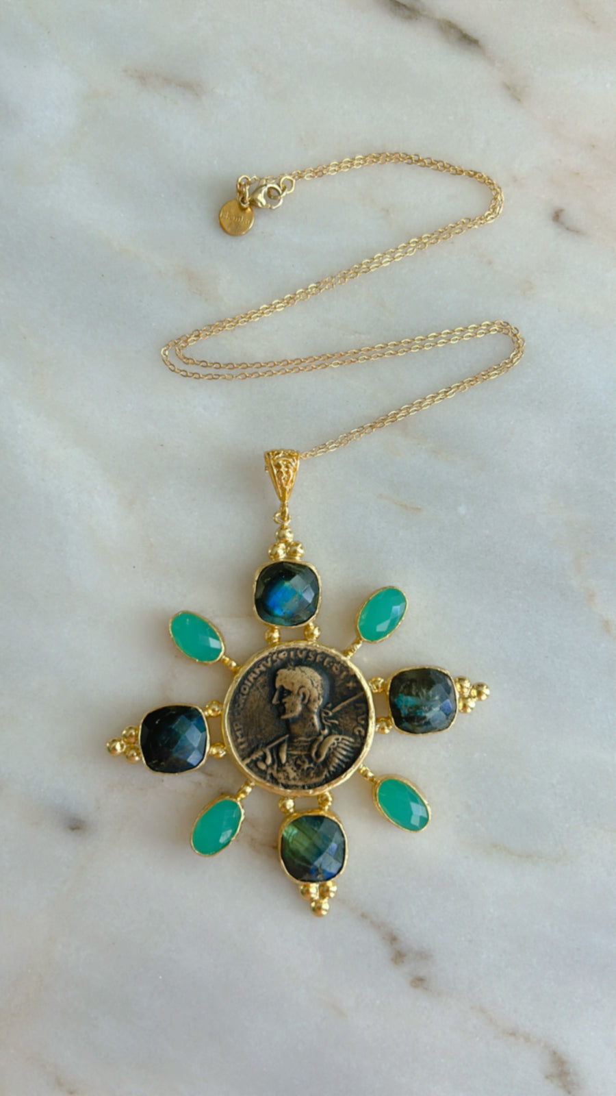 Byzantine Coin with Stones Pendant/Necklace