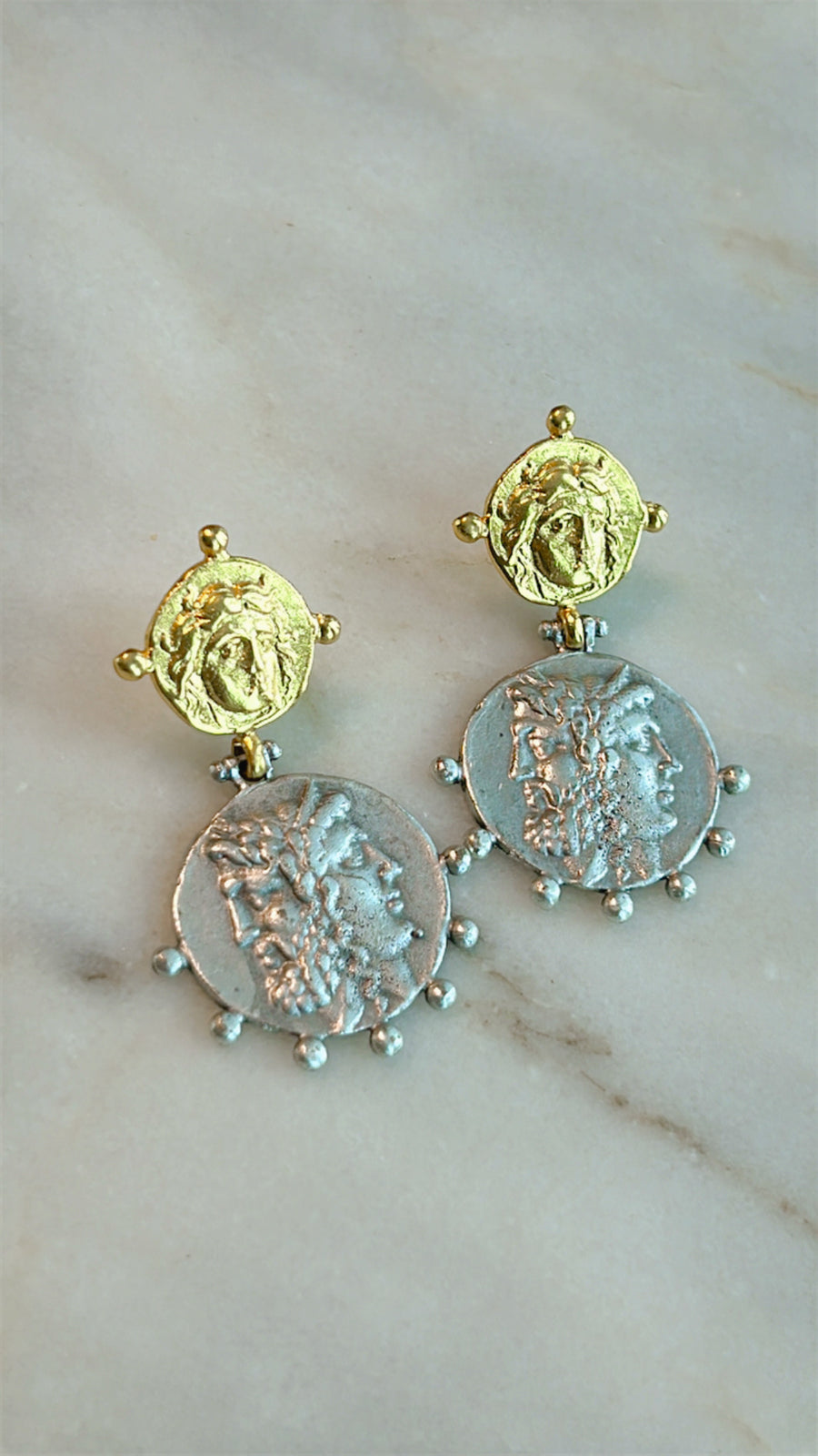 Two Tone Coin Earrings