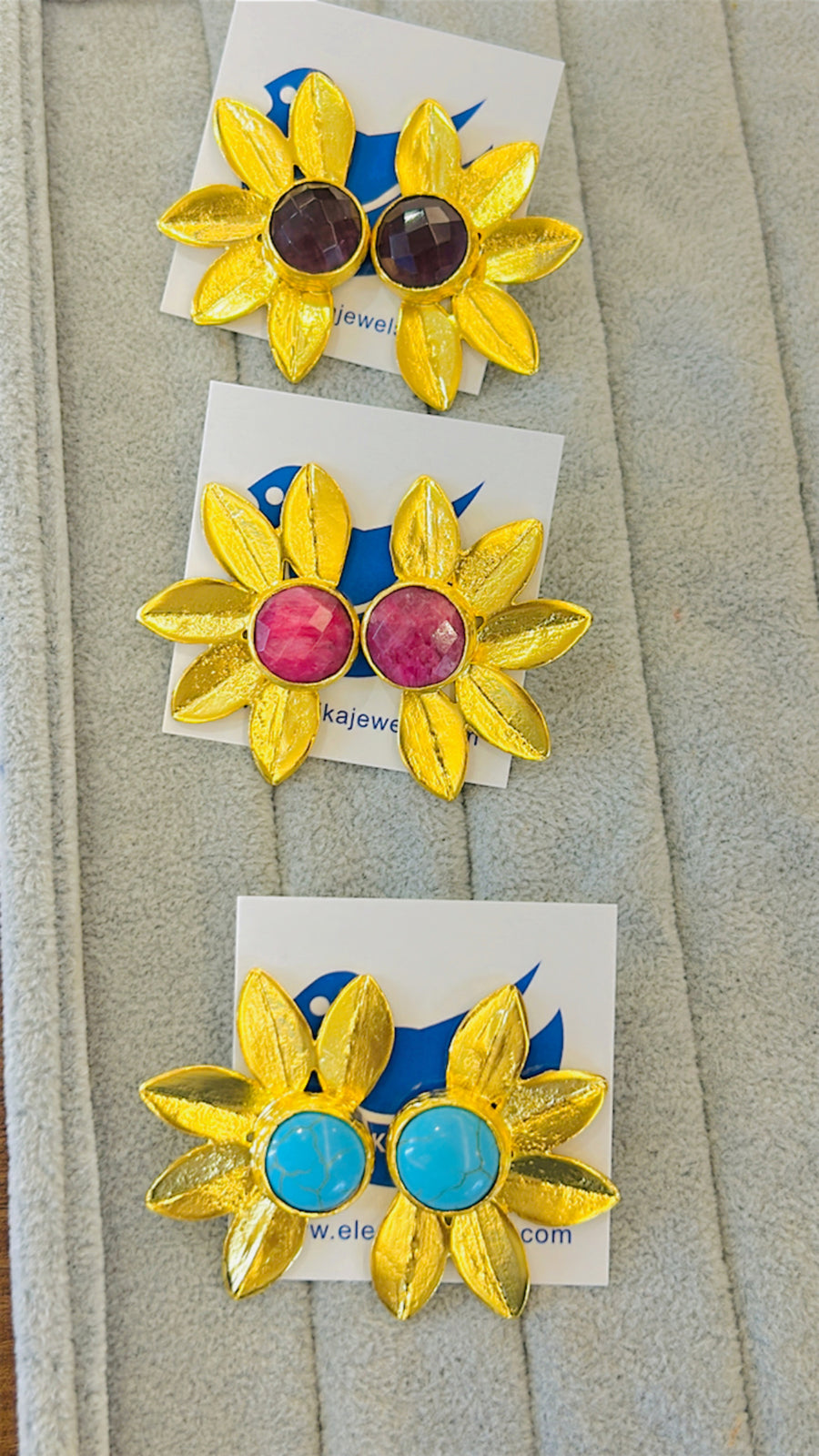 Half flower w Stone Earrings