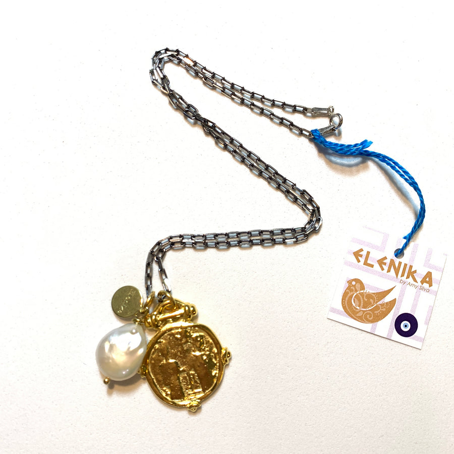 Draçma coin & pearl necklace