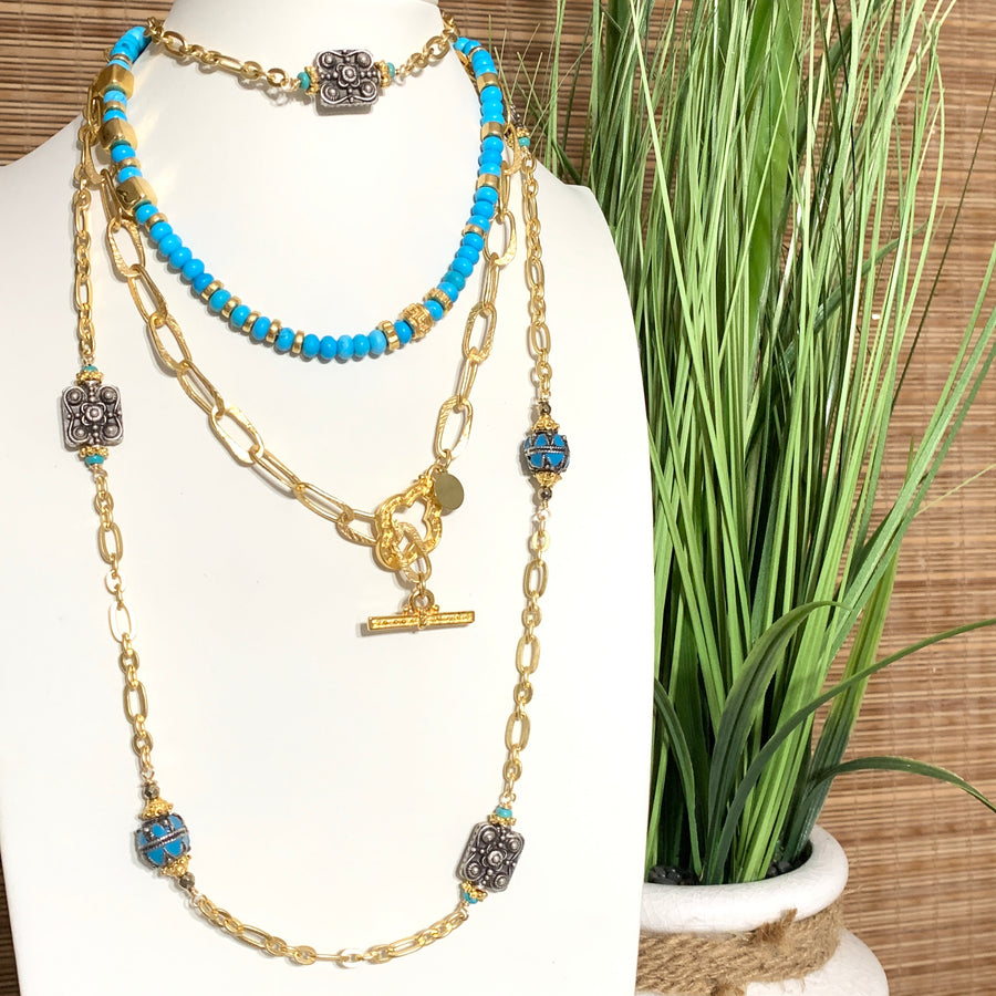 Enamel Byzantine beads Long Necklace