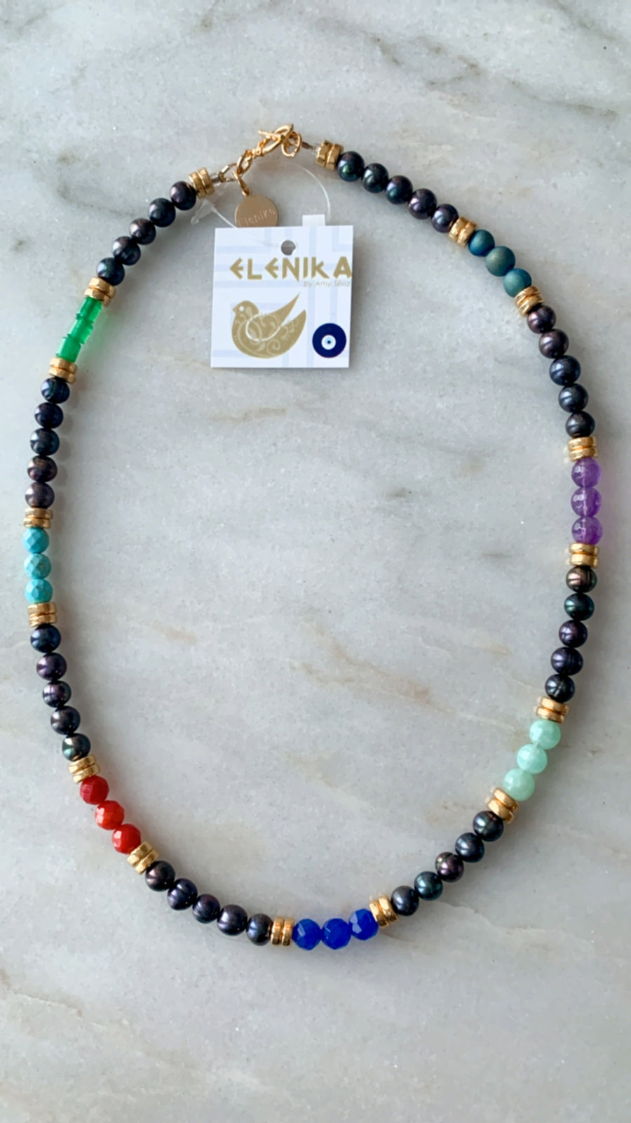 Multi Colors/Dark Pearls Puka Necklace