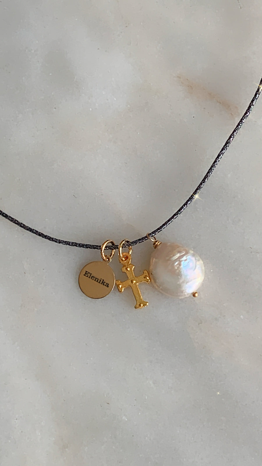 Pearl & Tiny Cross Necklace
