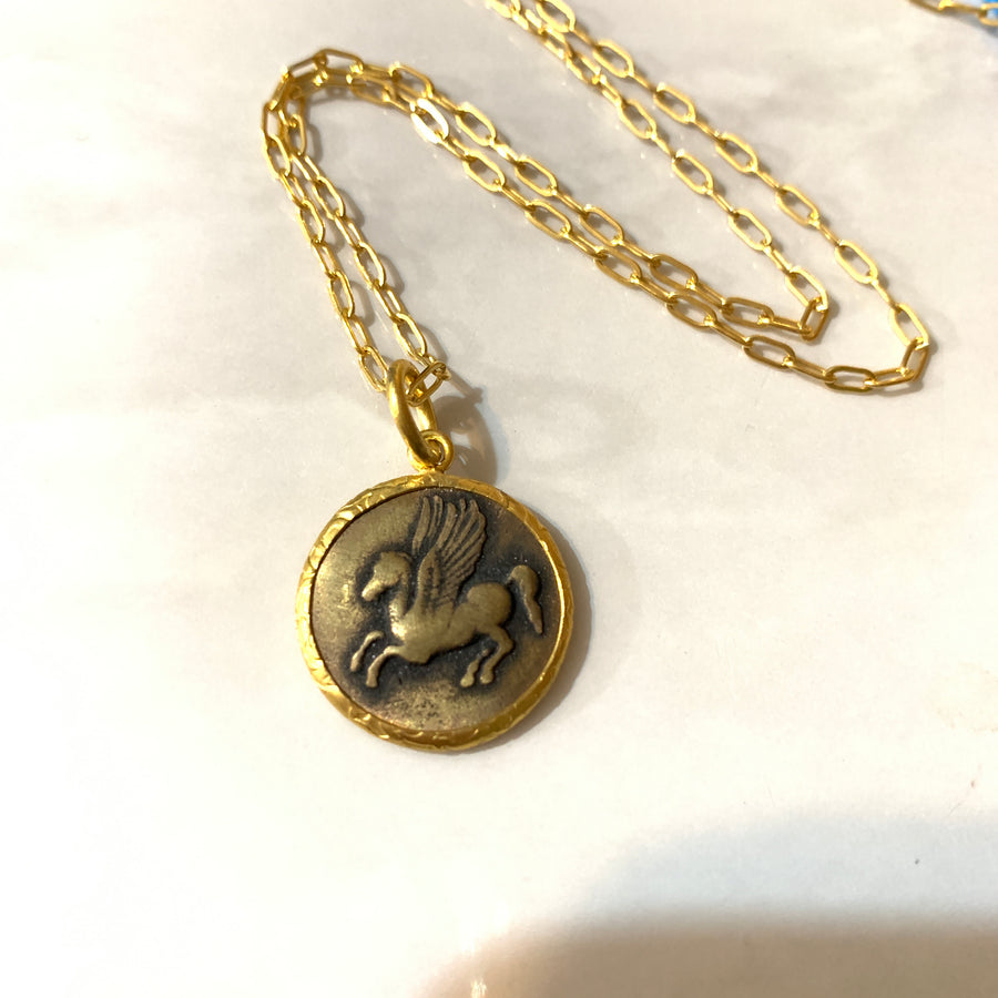Pegasus tiny coin necklace