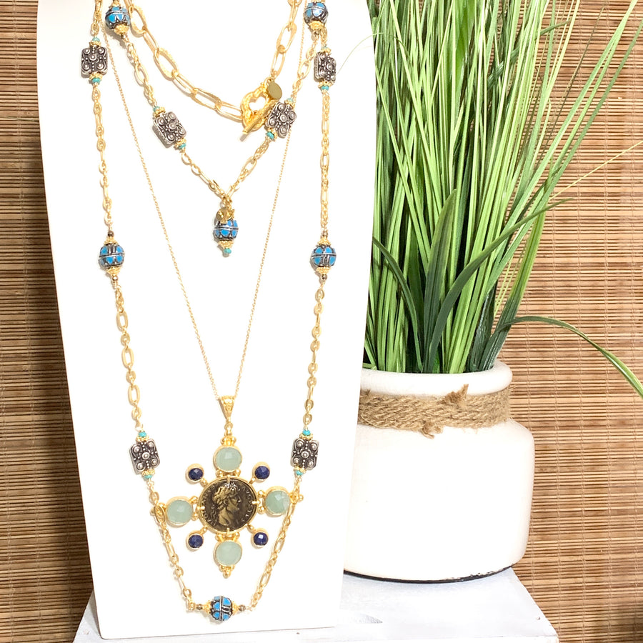 Enamel Byzantine beads Long Necklace