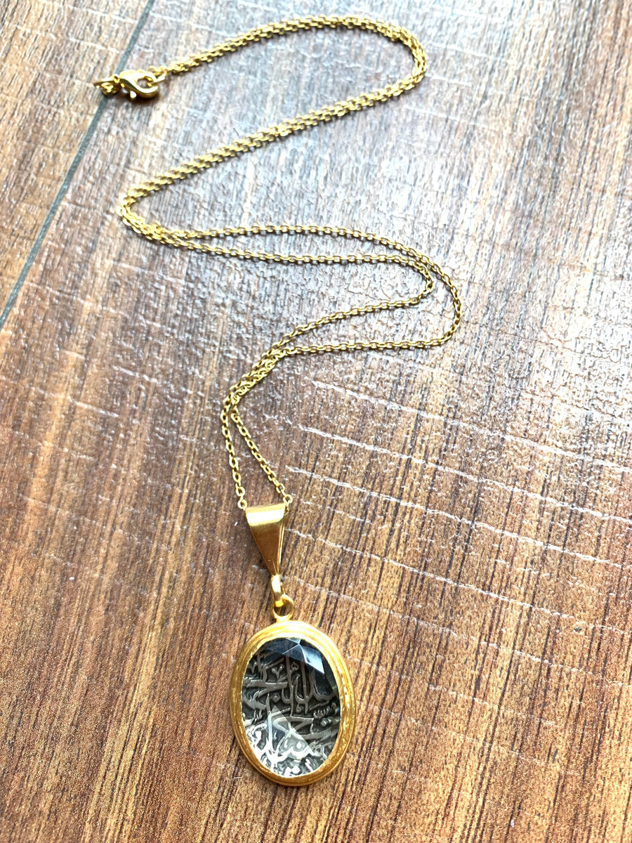Arabic Blessings Coin Crystal Necklace